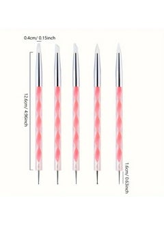 Goolsky 5pcs Dual-Ended Nail Art Pens Set - Hypoallergenic Silicone & Stainless Steel Dotting Tools for Acrylic, Marble Designs - Perfect for Manicurists and Nail Enthusiasts  - Image 1
