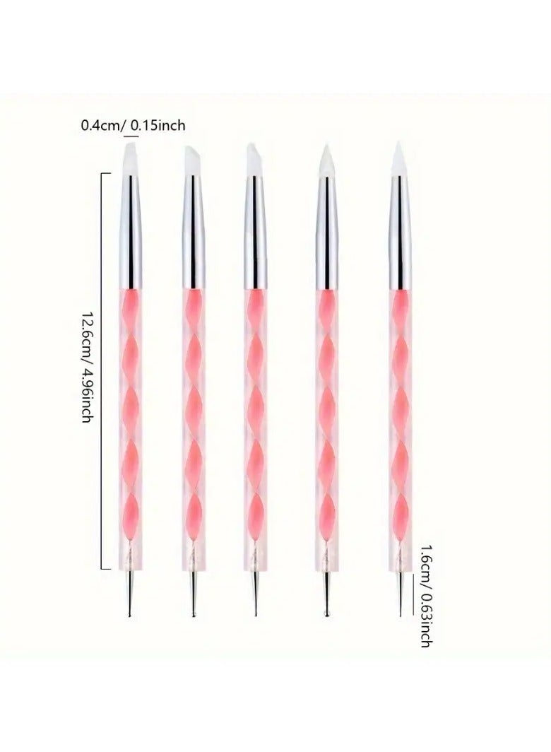 Goolsky 5pcs Dual-Ended Nail Art Pens Set - Hypoallergenic Silicone & Stainless Steel Dotting Tools for Acrylic, Marble Designs - Perfect for Manicurists and Nail Enthusiasts - Image 1