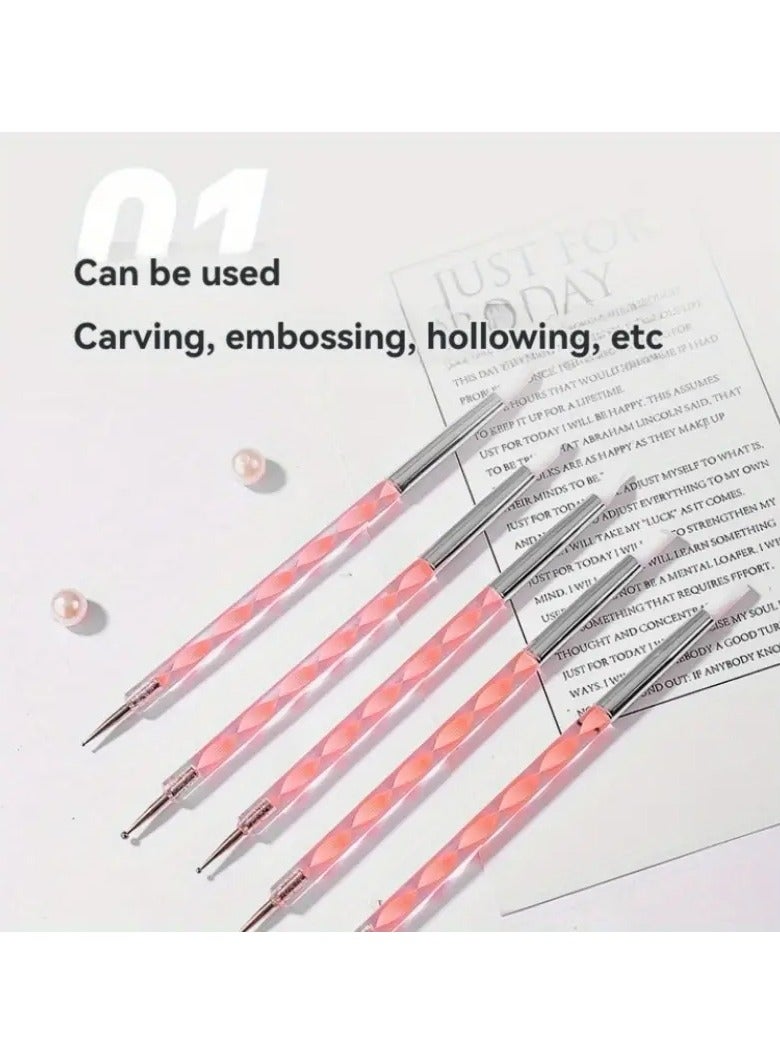 Goolsky 5pcs Dual-Ended Nail Art Pens Set - Hypoallergenic Silicone & Stainless Steel Dotting Tools for Acrylic, Marble Designs - Perfect for Manicurists and Nail Enthusiasts - Image 3