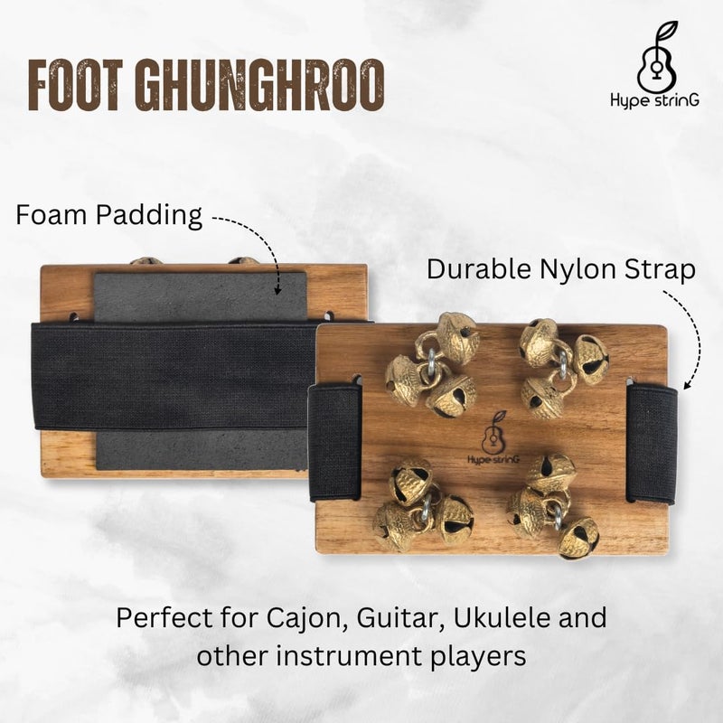 Hype String Foot Jingle Tambourine and Ghungroo || With Wooden Base and Brass Jingles || Perfect for Cajon, Guitar or Other Instruments Players - Image 3