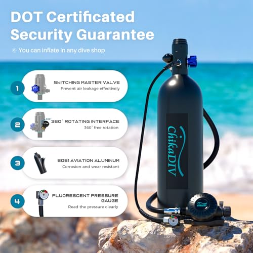 CHIKADIV Scuba Tank, DOT Certified Mini Scuba Tank Made of Aviation Aluminum Dive Portable Lungs with 25-30mins Diving timeLung Tank Set Suitable Within 10m, for Underwater Exploration (B Black) - Image 3