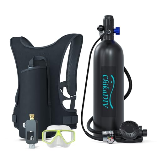 CHIKADIV Scuba Tank, DOT Certified Mini Scuba Tank Made of Aviation Aluminum Dive Portable Lungs with 25-30mins Diving timeLung Tank Set Suitable Within 10m, for Underwater Exploration (B Black) - Image 1