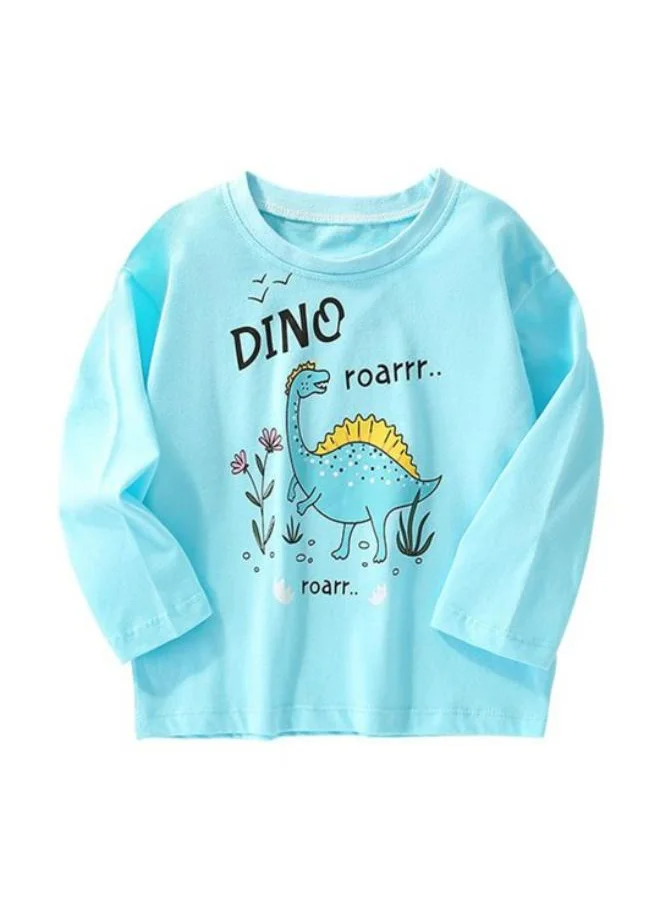 YUNIQEE Turquoise Blue Printed Long Sleeve Crew Neck T-Shirt