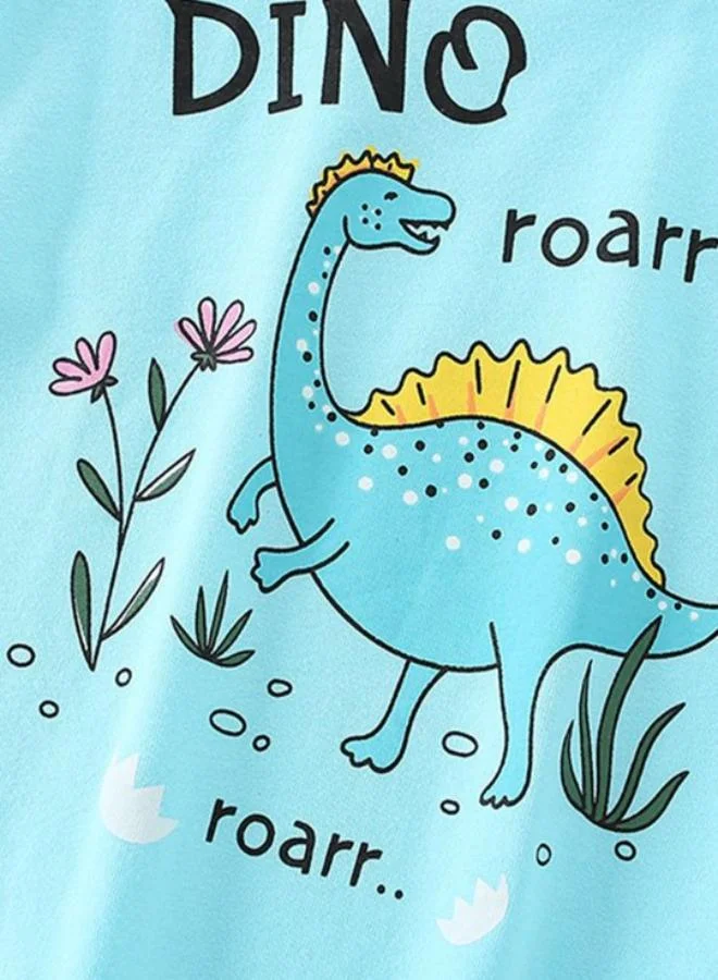يونيكي Turquoise Blue Printed Long Sleeve Crew Neck T-Shirt