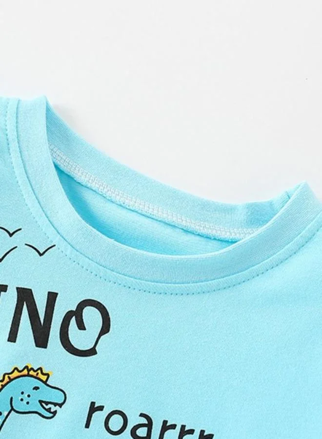 يونيكي Turquoise Blue Printed Long Sleeve Crew Neck T-Shirt