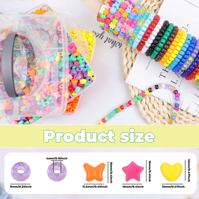 KAKW 4800 Pcs Pony Beads for Friendship Bracelets 6x9mm 18 Solid 8 Color Shapes 10 Glitter Plastic Beads for Jewelry Making Supplies Necklaces Keychains Hair Braid DIY Craft Accessories - Image 2