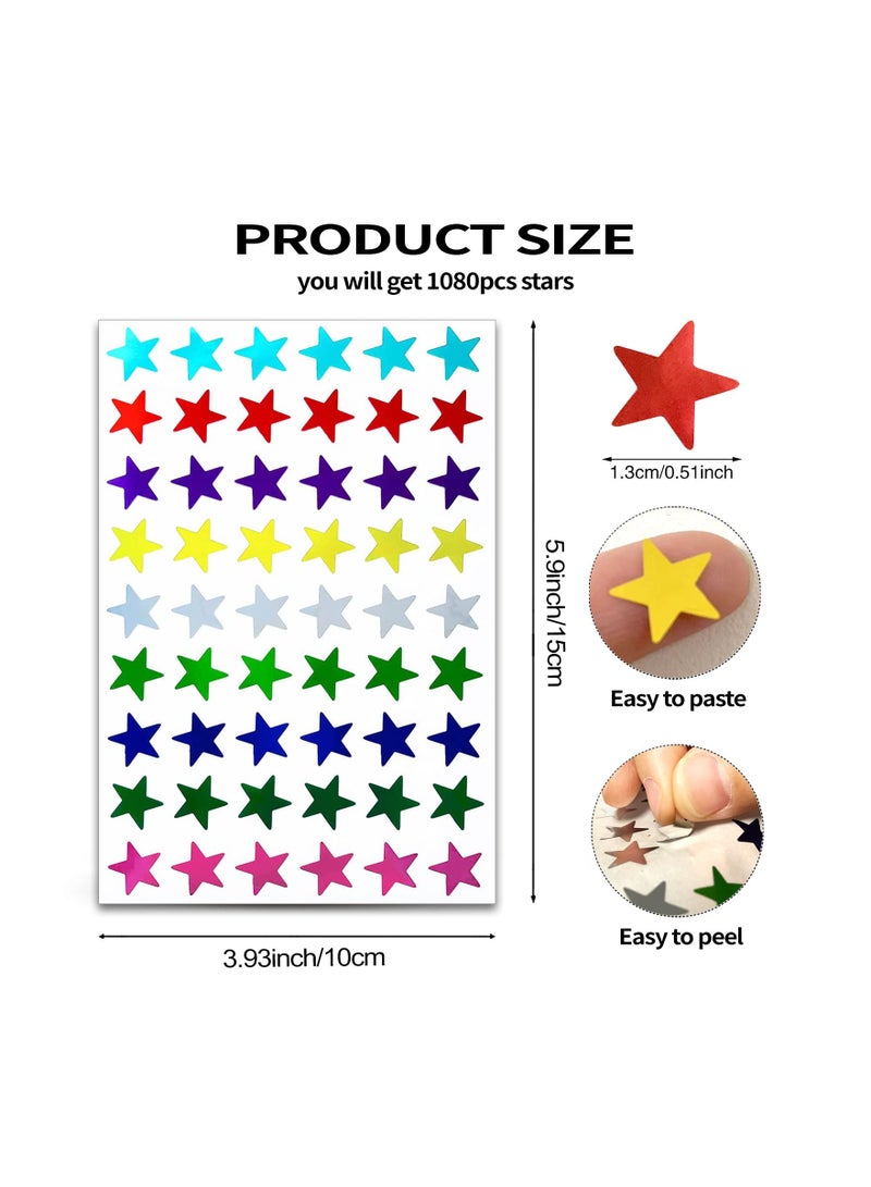 1080 قطعة 20 ورقة من ملصقات النجوم الصغيرة من رقائق معدنية لمكافأة الأطفال - Image 2