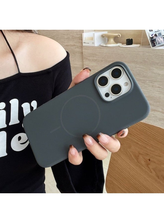 Liquid Silicone Protection Case With Magsafe For iPhone 15 Plus, Charcoal Grey Black
