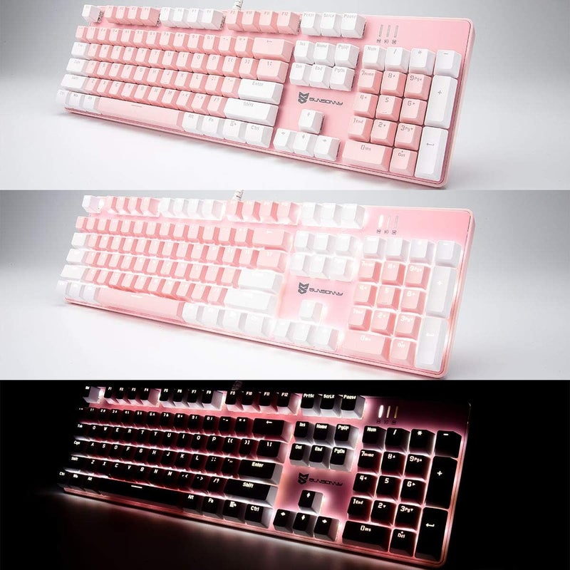 Merdia Mechanical Keyboard Gaming Keyboard | Blue Switch, Pink & White Color, White Backlit Keyboard | 104 Keys US Layout | Wired Gaming Keyboard | Hot Swappable Mechanical Keyboard | PC Keyboard - Image 5