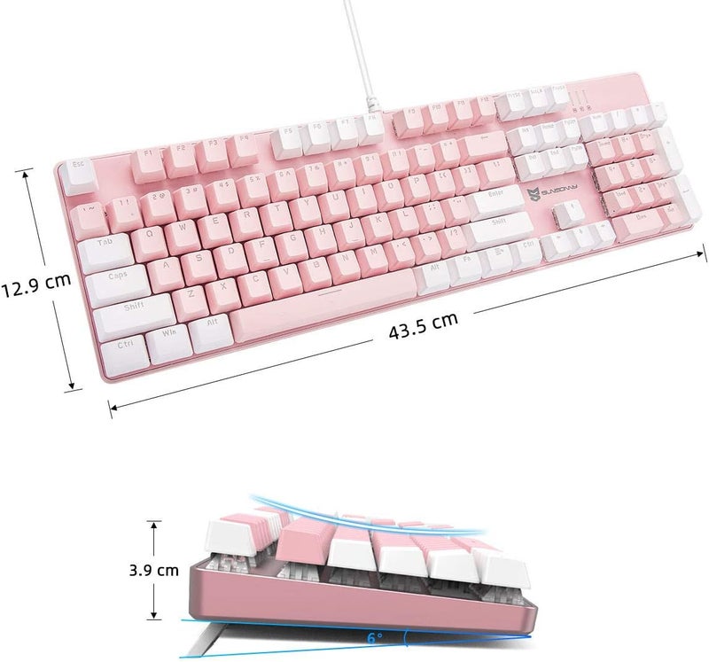 Merdia Mechanical Keyboard Gaming Keyboard | Blue Switch, Pink & White Color, White Backlit Keyboard | 104 Keys US Layout | Wired Gaming Keyboard | Hot Swappable Mechanical Keyboard | PC Keyboard - Image 4