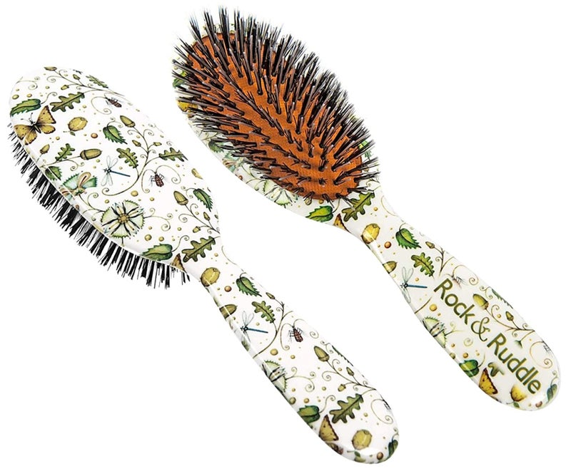Rock & Ruddle Natural Mixed Boar Bristle Hair Brush for Women and Kids (Small 6.9") - Perfect for Wet or Dry Hair, Detangling Smoothing Blowdrying - Designed & Made in UK - Pink Gingham - Image 1