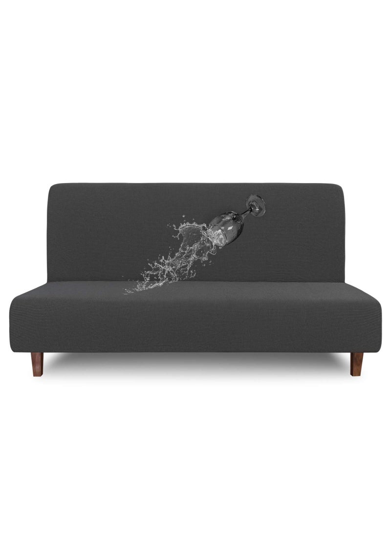 Easy-Going EasyGoing 100 Waterproof Armless Sofa Cover for Futon Couch Stretch Jacquard Leakproof Furniture Protector for Kids Pets Dog and Cat Dark Gray 