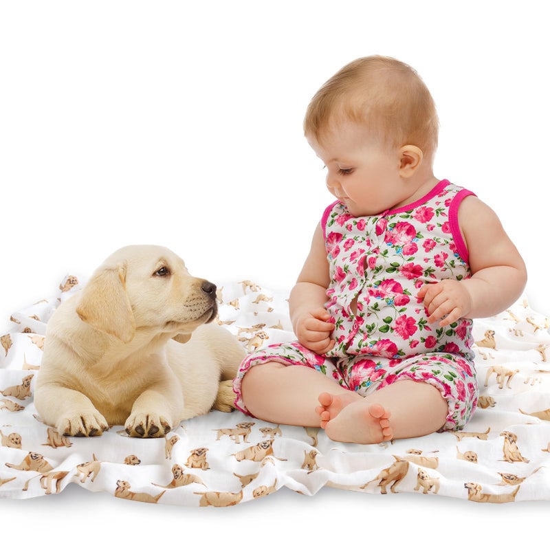 Lifetree Baby Swaddle Blankets Dog Pattern  Muslin Blankets Boys Girls Swaddling Wrap Receiving Blanket For Newborn  70% Viscose From Bamboo And 30% Cotton  Large 47"" X 47""  Labrador - Image 2