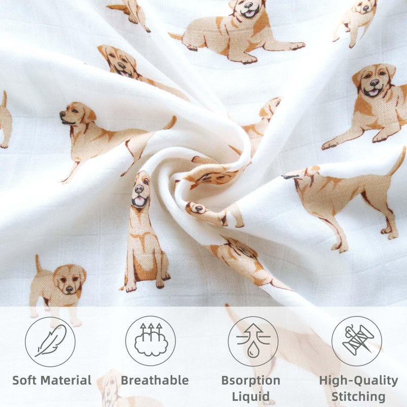 Lifetree Baby Swaddle Blankets Dog Pattern  Muslin Blankets Boys Girls Swaddling Wrap Receiving Blanket For Newborn  70% Viscose From Bamboo And 30% Cotton  Large 47"" X 47""  Labrador - Image 3