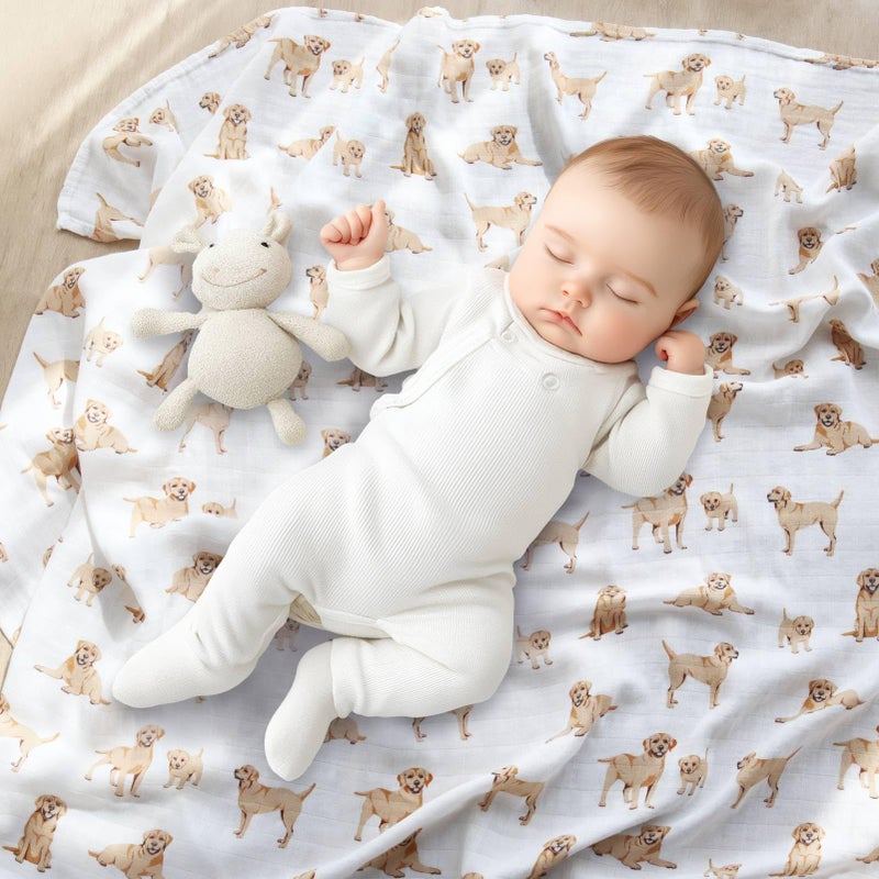 Lifetree Baby Swaddle Blankets Dog Pattern  Muslin Blankets Boys Girls Swaddling Wrap Receiving Blanket For Newborn  70% Viscose From Bamboo And 30% Cotton  Large 47"" X 47""  Labrador - Image 4