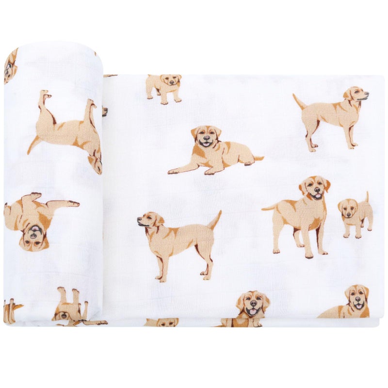 Lifetree Baby Swaddle Blankets Dog Pattern  Muslin Blankets Boys Girls Swaddling Wrap Receiving Blanket For Newborn  70% Viscose From Bamboo And 30% Cotton  Large 47"" X 47""  Labrador - Image 1