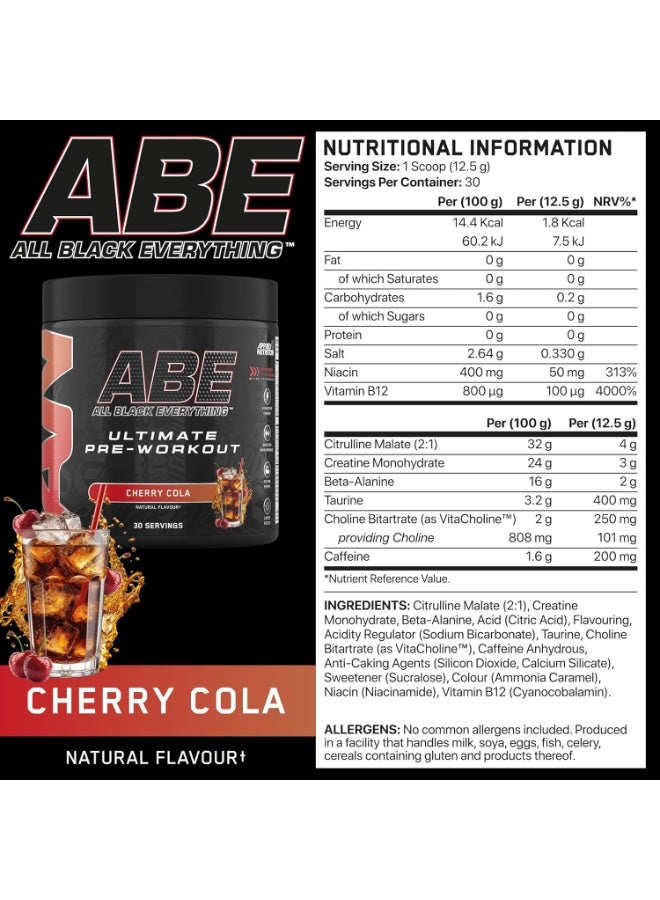أبلايد نيوتريشن مكمل غذائي Abe Ultimate Preworkout بنكهة الكرز والكولا، 375 غرام، 30 - Image 4