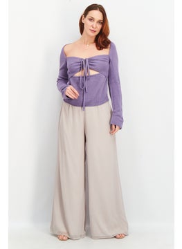 Asos Design Women Square Neck Long Sleeve Knit Cut Out Front Top, Lilac  - Image 4