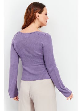 Asos Design Women Square Neck Long Sleeve Knit Cut Out Front Top, Lilac  - Image 3