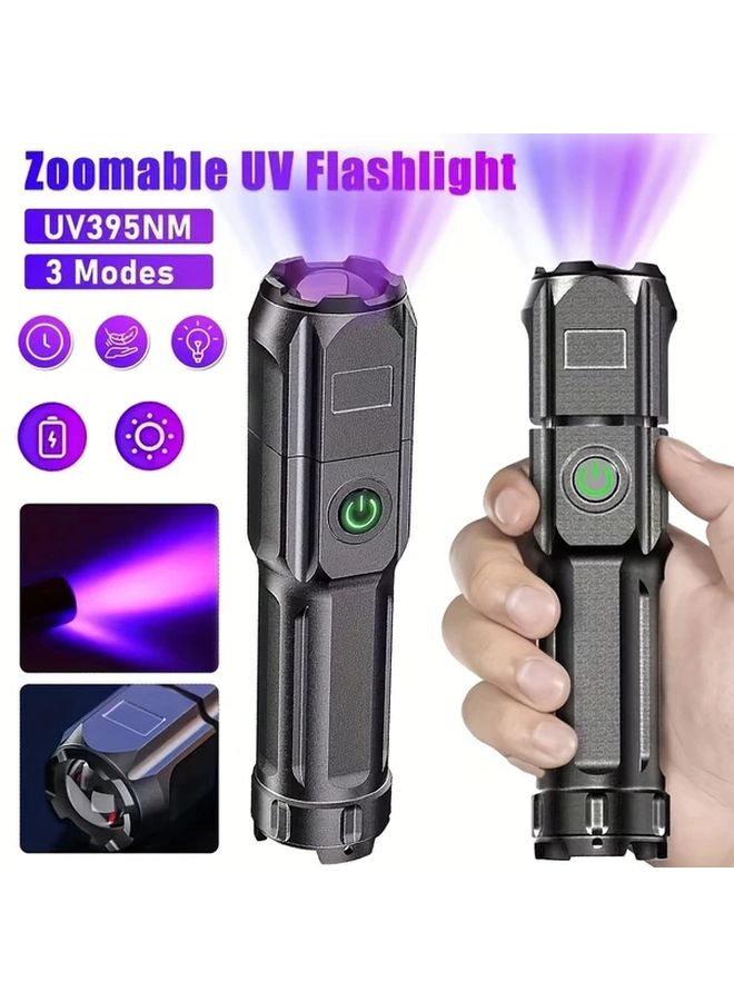 Rechargeable UV Flashlight Portable 395NM Black Light With 3 Modes USB Zoomable For Detection Outdoor - Image 3