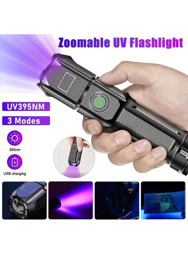 Rechargeable UV Flashlight Portable 395NM Black Light With 3 Modes USB Zoomable For Detection Outdoor - Image 2