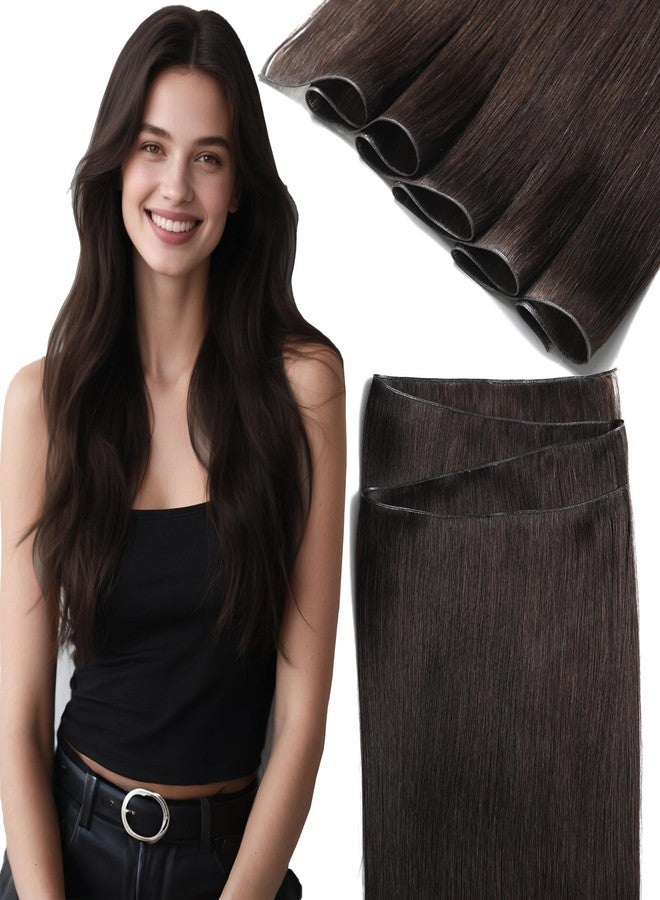 Lacer Sew in Hair Extensions Real Human Hair 18 Inch Genius Wefts Hair Extensions Darkest Brown Remy Human Hair Extensions Invisible Genius Wefts One Piece Natural Hair for Women 50G - Image 1