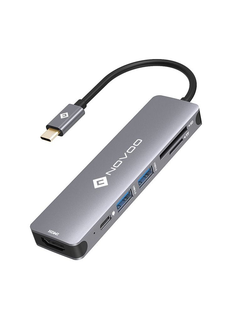 NOVOO Novoo USBC Hub 6 In 1 With HDMI 4K Adapter Power Delivery SD Card Reader  - Image 1