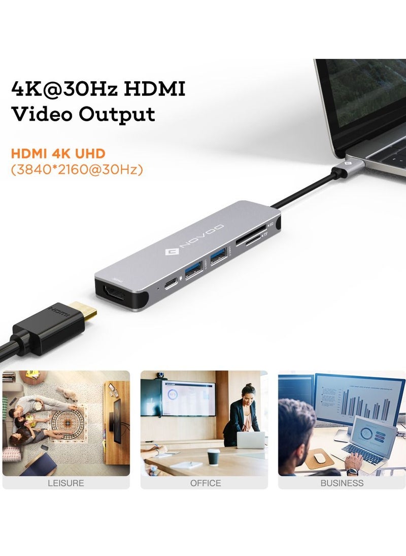 NOVOO Novoo USBC Hub 6 In 1 With HDMI 4K Adapter Power Delivery SD Card Reader  - Image 3