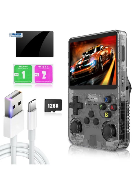 R36S Handheld Retro Gaming Console Linux System with 128G TF Card, Preloaded with 15000+ Games, Retro Video Game Console 3.5-inch IPS Screen (Black 128G)