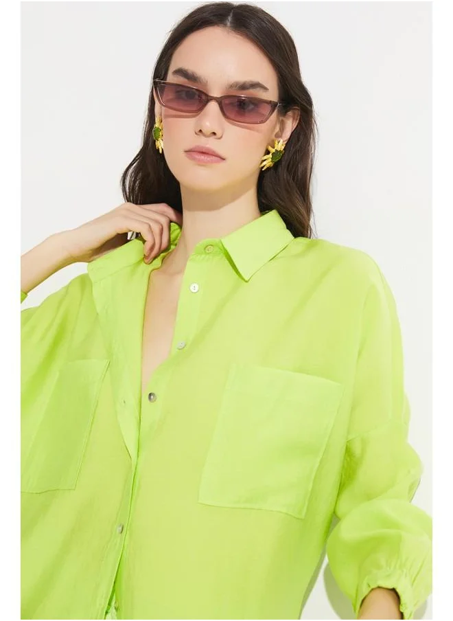 جون June Exclusive Modal Blend Pocket Detailed Shirt Light Green