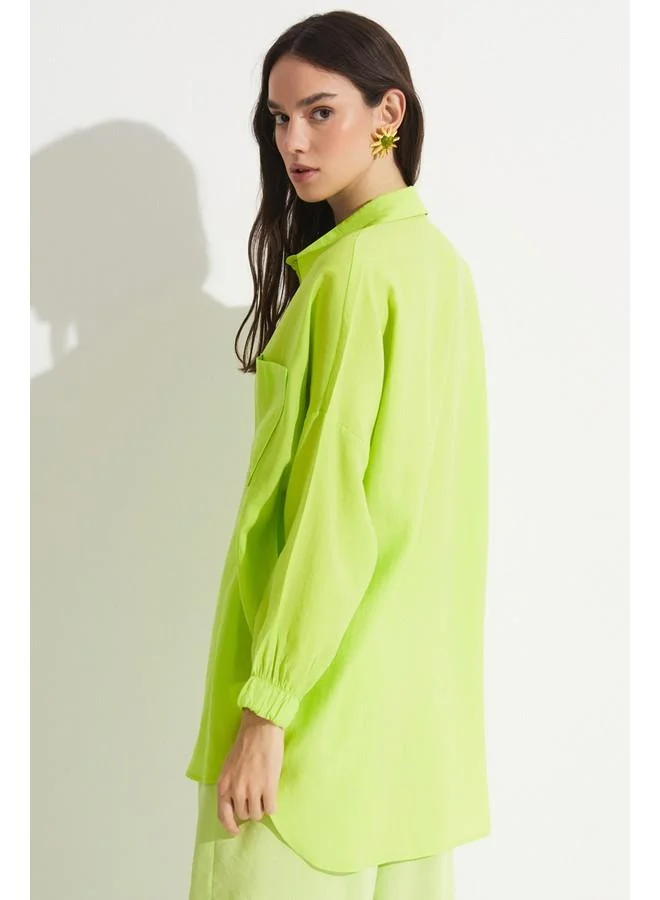JUNE June Exclusive Modal Blend Pocket Detailed Shirt Light Green