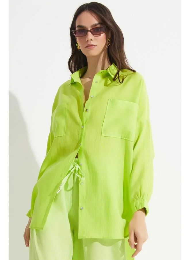 JUNE June Exclusive Modal Blend Pocket Detailed Shirt Light Green