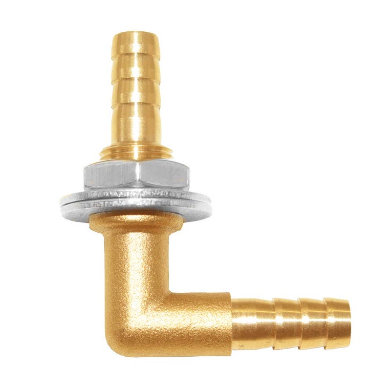 Joywayus 3/8 x 3/8 Hose Barb Thru-Bulk Head Hex Union 90 Degree L Right Angle Elbow Barbed Brass Fitting with Flat Washer Gasket Water/Fuel/Air - Image 1