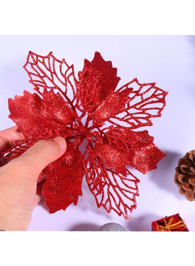 Depend Glitter Poinsettia Flowers Artificial, 10 PCS Red Decorations Tree Ornaments For Holiday, Seasonal, Wedding Party Wreath DIY Decors - Image 4