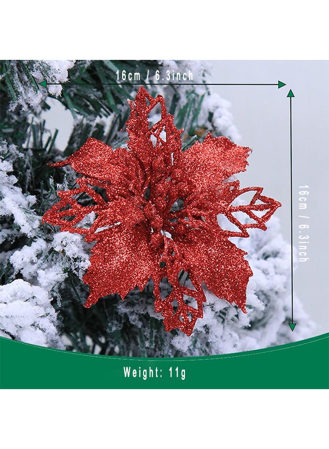 Depend Glitter Poinsettia Flowers Artificial, 10 PCS Red Decorations Tree Ornaments For Holiday, Seasonal, Wedding Party Wreath DIY Decors - Image 2
