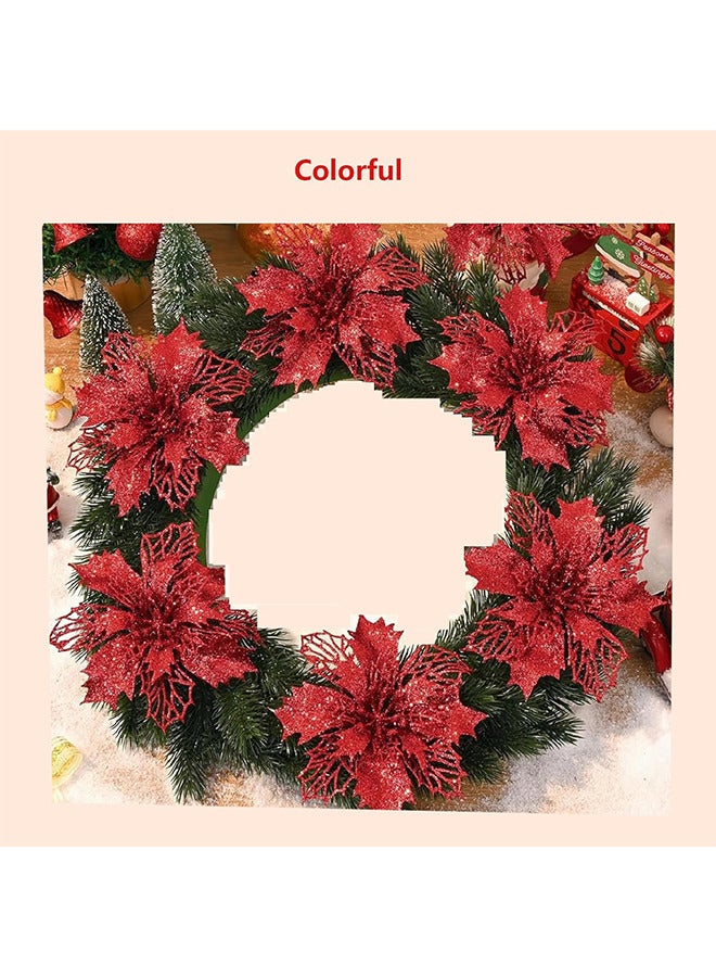 Depend Glitter Poinsettia Flowers Artificial, 10 PCS Red Decorations Tree Ornaments For Holiday, Seasonal, Wedding Party Wreath DIY Decors - Image 3