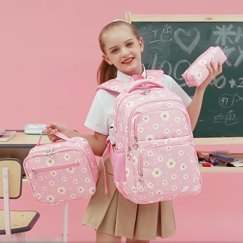 goldwheat Daisy Printed Backpacks With Lunch Pack Pencil Case 3pcs, Lightweight Water Resistant Bookbag For Middle School - Image 4