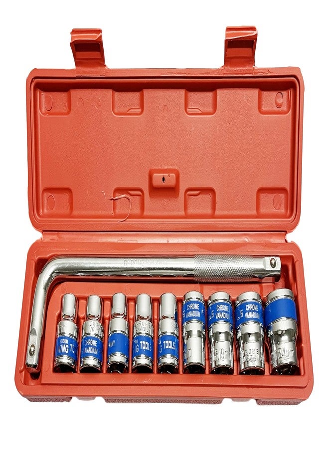 Inditrust 10 Pcs 1/2 inch Chrome Vanadium Socket Handle Set/Tool Box/Goti Pana for Automobiles/Bike/Car Repair/Home DIY Use (10,11,12,13,14,17,19, 21 & 24 mm) - Image 1