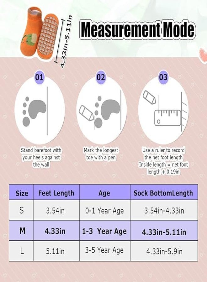 DRANZ 5 Pairs Baby Socks Set Anti Slip Grip for Newborn & Toddler 0-3 Years Non Skid Silicone Sole Ankle Socks Lycra Cotton Cute Cartoon Design for Boys Girls Baby Shower Gift Soft Breathable Fit Wear - Image 2