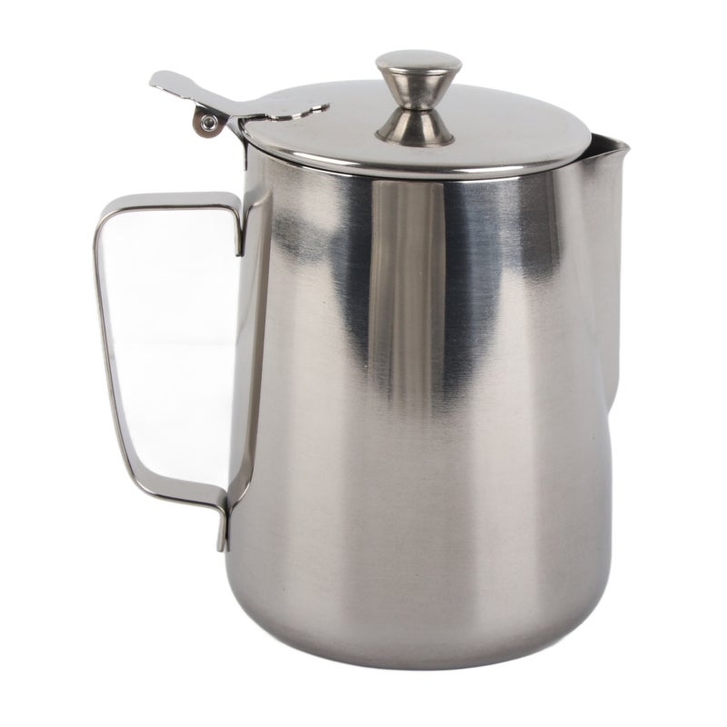 Stainless Steel Milk Frothing Pitcher 12oz Premium Non-Toxic Dripless Spout - Ergonomic Handle Latte Art Pitcher with Spill-Proof Lid for Home Baristas - Image 1