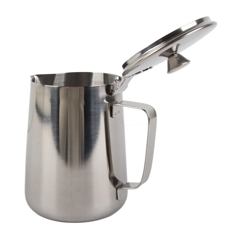Stainless Steel Milk Frothing Pitcher 12oz Premium Non-Toxic Dripless Spout - Ergonomic Handle Latte Art Pitcher with Spill-Proof Lid for Home Baristas - Image 4