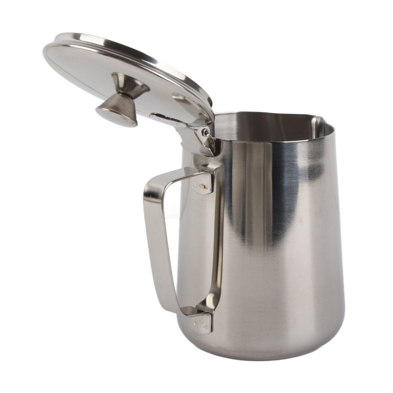 Stainless Steel Milk Frothing Pitcher 12oz Premium Non-Toxic Dripless Spout - Ergonomic Handle Latte Art Pitcher with Spill-Proof Lid for Home Baristas - Image 3