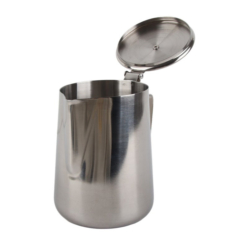 Stainless Steel Milk Frothing Pitcher 12oz Premium Non-Toxic Dripless Spout - Ergonomic Handle Latte Art Pitcher with Spill-Proof Lid for Home Baristas - Image 5