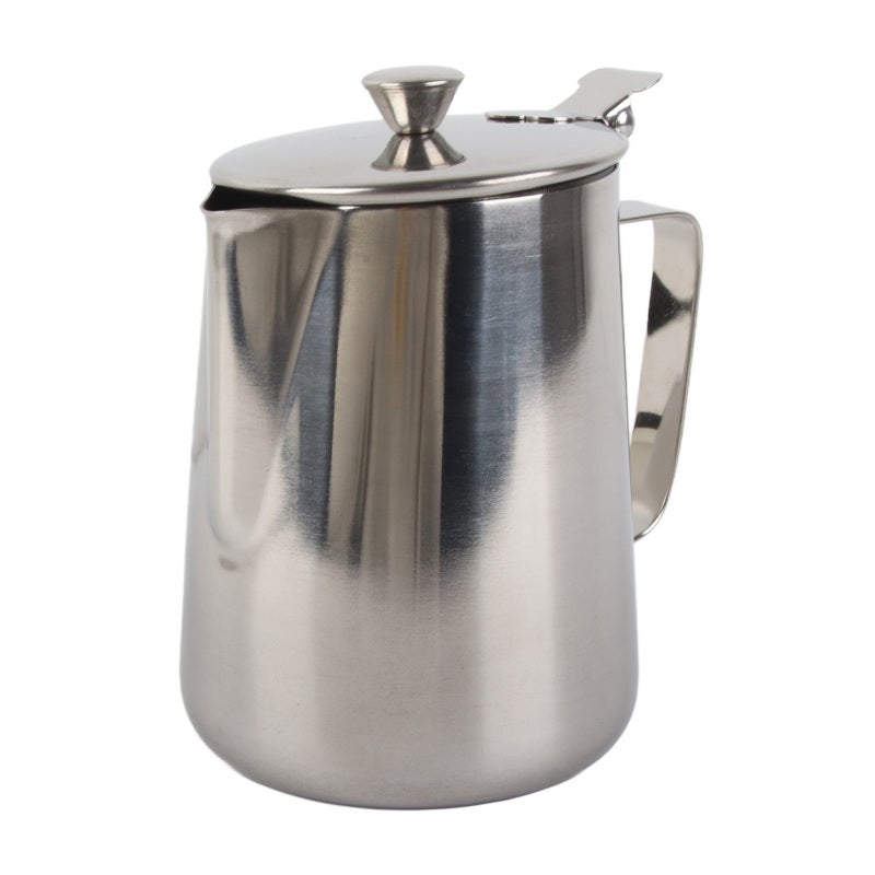 Stainless Steel Milk Frothing Pitcher 12oz Premium Non-Toxic Dripless Spout - Ergonomic Handle Latte Art Pitcher with Spill-Proof Lid for Home Baristas - Image 2