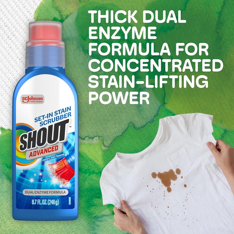 Shout Advanced Stain Remover Gel for Clothes Laundry, Ultra Concentrated Gel with Built-in Scrubber Brush for Deep Set-In stains, 8.7oz Upgraded general grade quality - Image 2