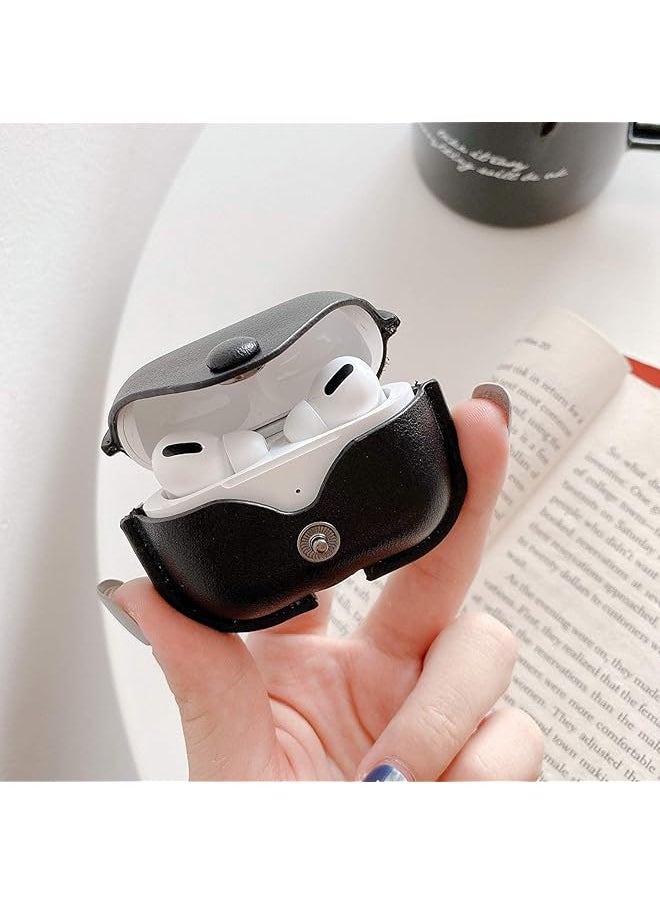 erorex - Compatible Airpods Pro Leather Case Genuine Leather Vintage Portable Shockproof Protective Cover With Loss Prevention Clip For Airpods 3 For Airpods Pro 2019 Wireless Charging Case Black - Image 1