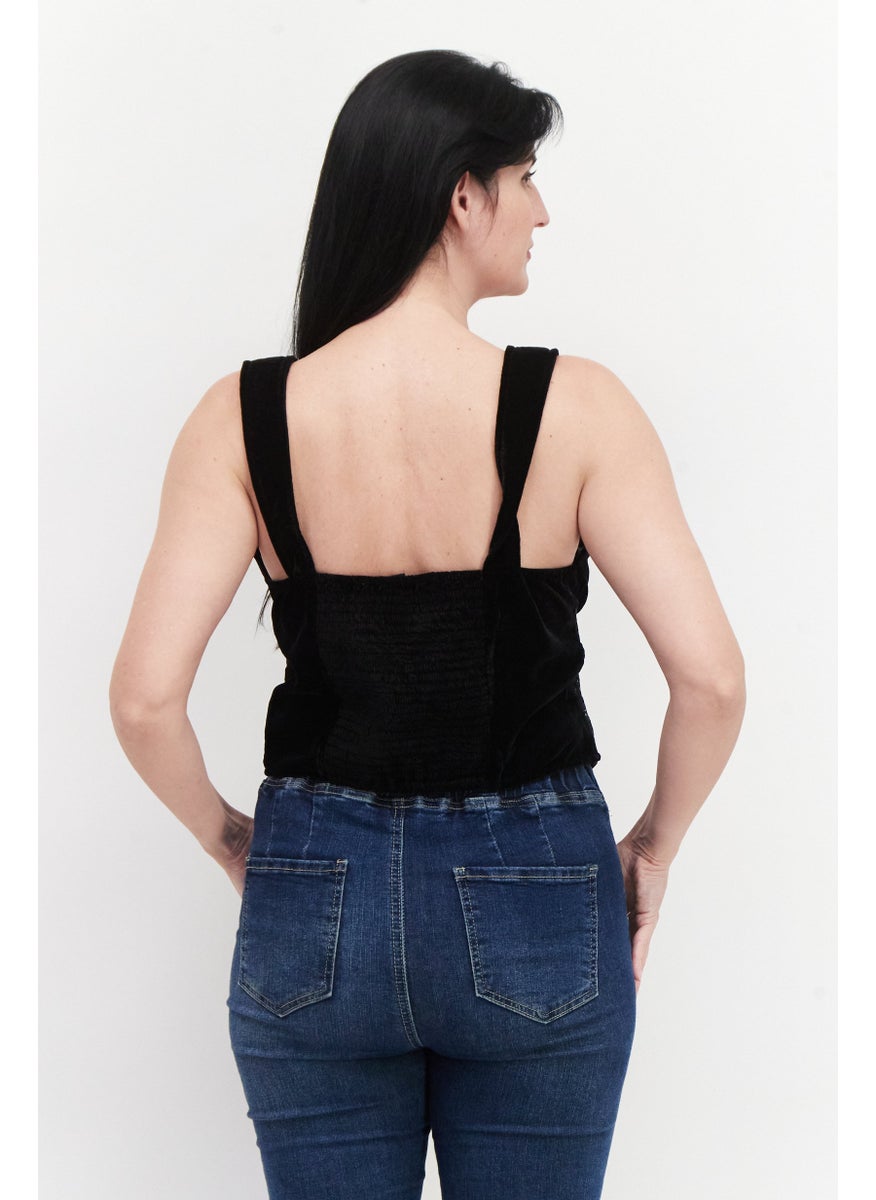 RIVER ISLAND Women Sweetheart Neck Sleeveless Textured Top, Black  - Image 3