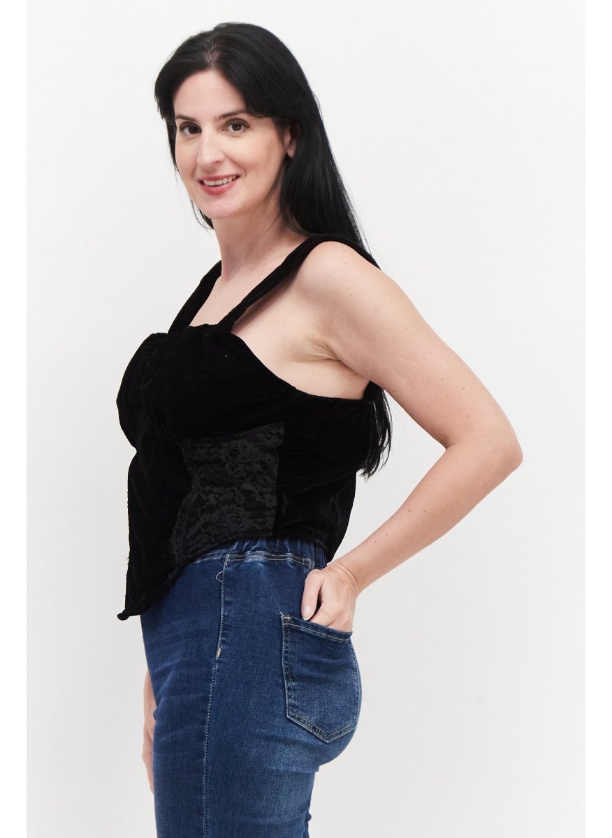 RIVER ISLAND Women Sweetheart Neck Sleeveless Textured Top, Black  - Image 4