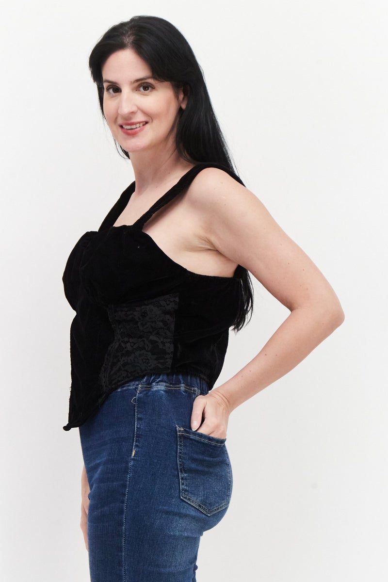 RIVER ISLAND Women Sweetheart Neck Sleeveless Textured Top, Black - Image 4