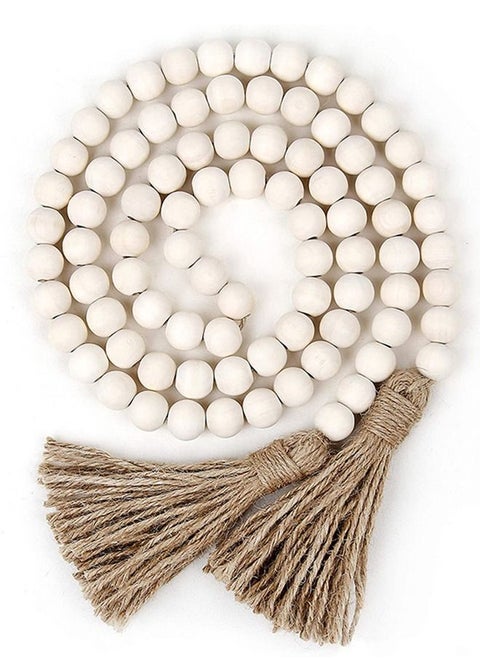 58in Farmhouse Beads Wood Bead Garland with Tassels Rustic Country Decor Prayer Boho Beads Big Wall Hanging Decor